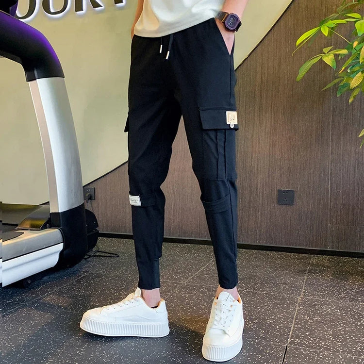 Men Summer Cargo Pants Tapered Casual Nine Point Pants