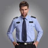Hotel Doormen Staff Work Wear for men, featuring a uniform shirt in light blue with shoulder epaulettes and tie.