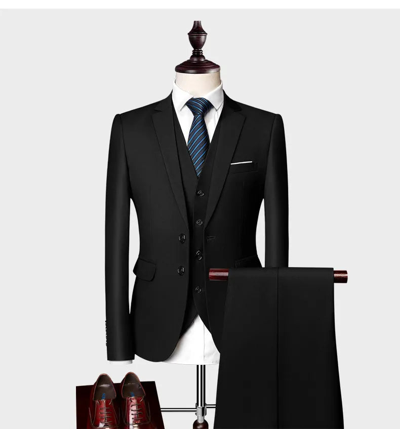 Men Slim Fit Luxury 3 Piece Wedding Suit Set Mens