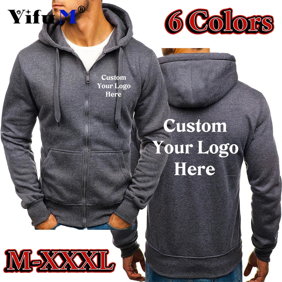 Custom Logo Zip Hoodie Jacket Mens Coats