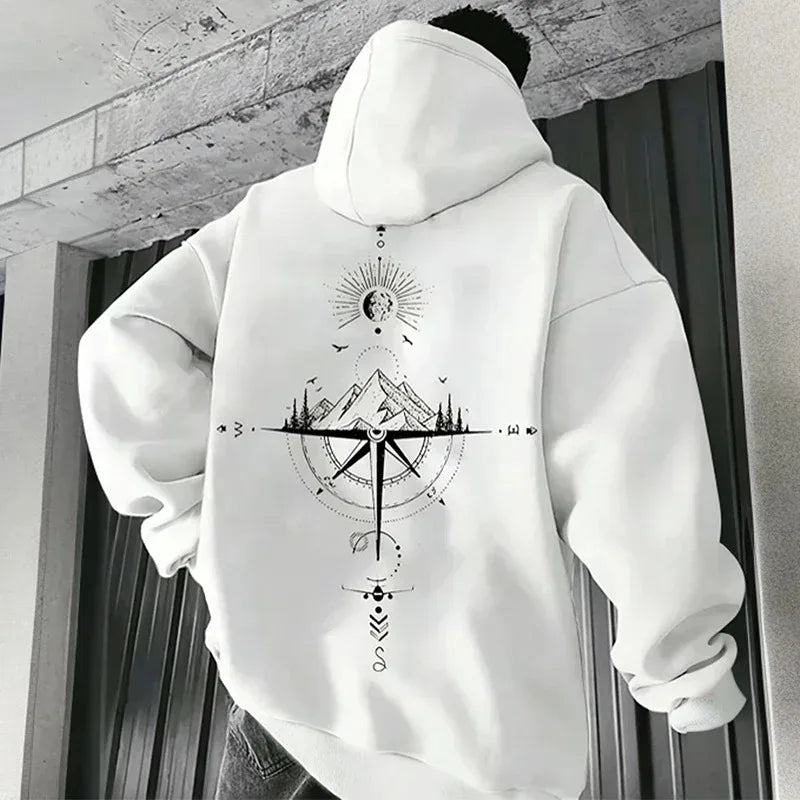 Mens Compass Streetwear Hooded Sweatshirt