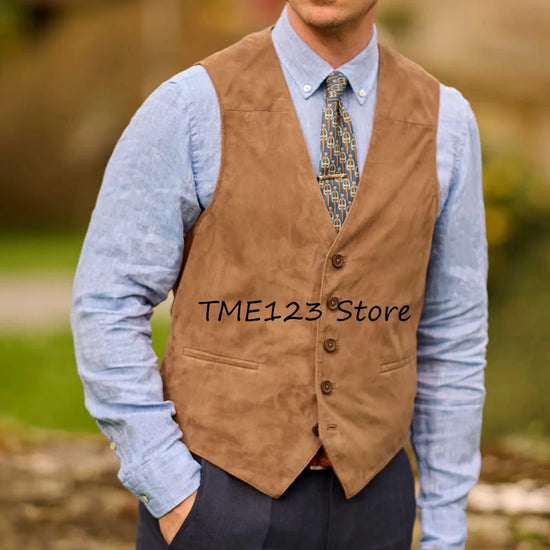 Men Suede Faux Leather Work Vest Utility Layering Vest