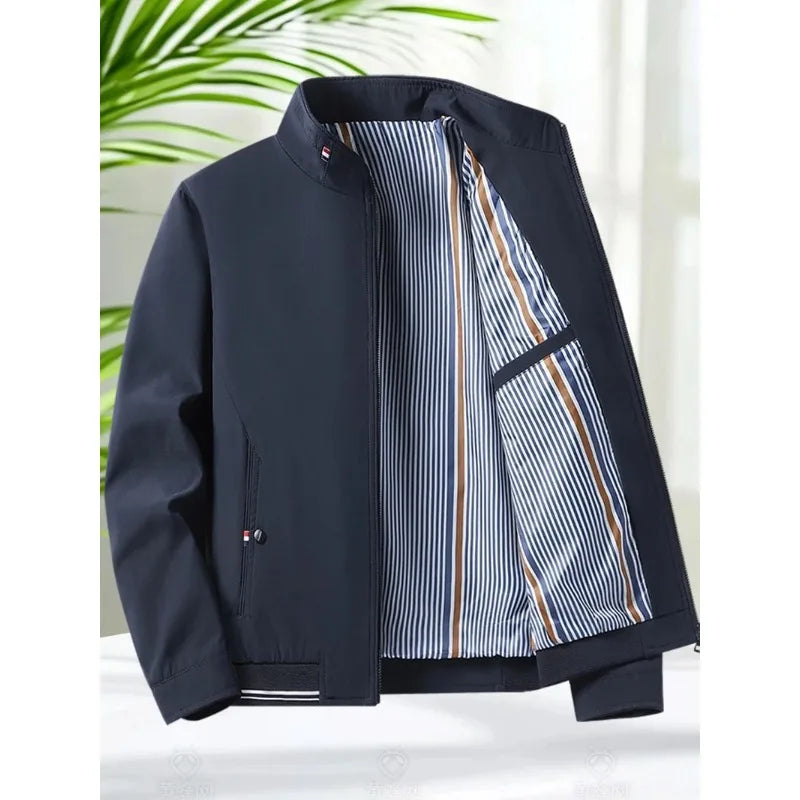 Mens Stand Collar Zip-Up Blazer Jacket