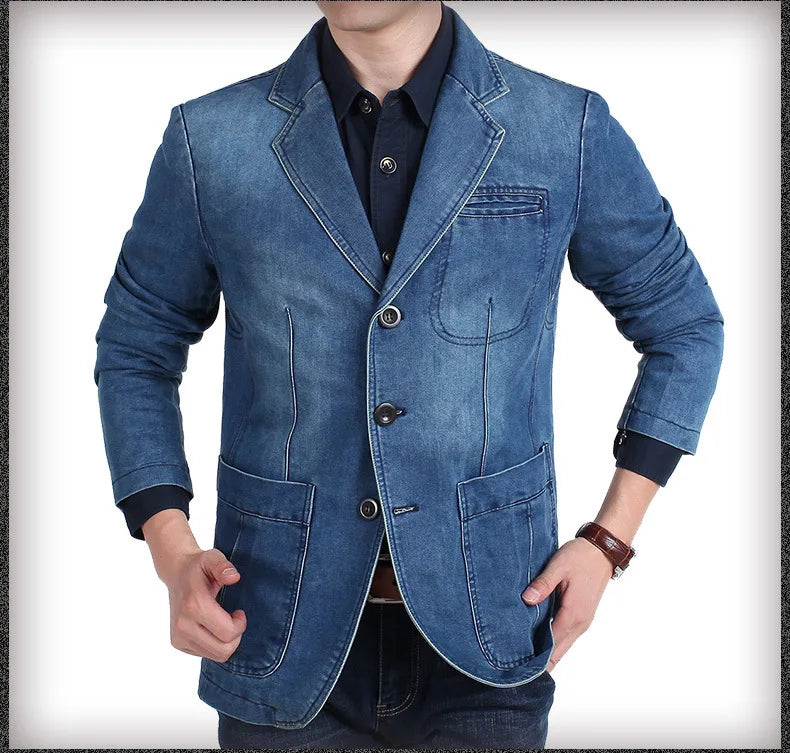 Mens Denim Single Breasted Blazer