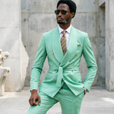 Green Double Breasted Mens Wedding Suit Tuxedo