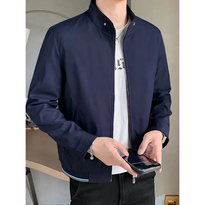 Mens Stand Collar Zip-Up Blazer Jacket