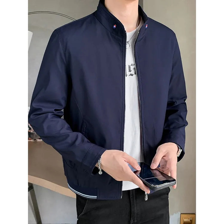 Mens Stand Collar Zip-Up Blazer Jacket