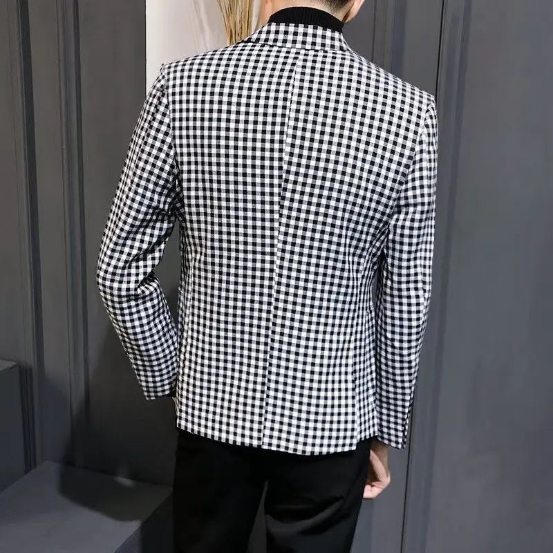 Mens Plaid Single Breasted Blazer