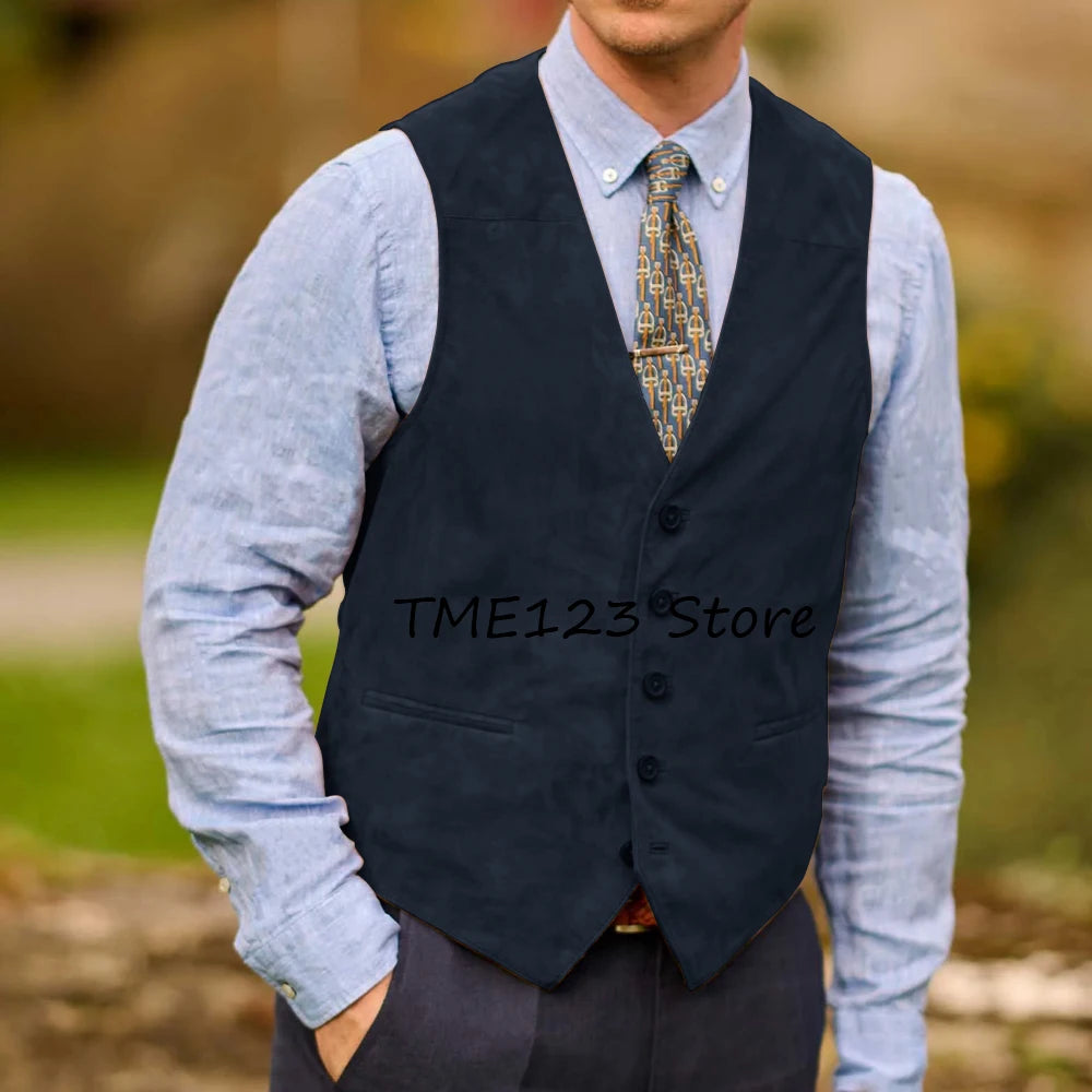 Men Suede Faux Leather Work Vest Utility Layering Vest
