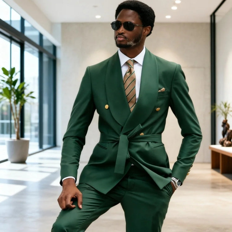 Green Double Breasted Mens Wedding Suit Tuxedo