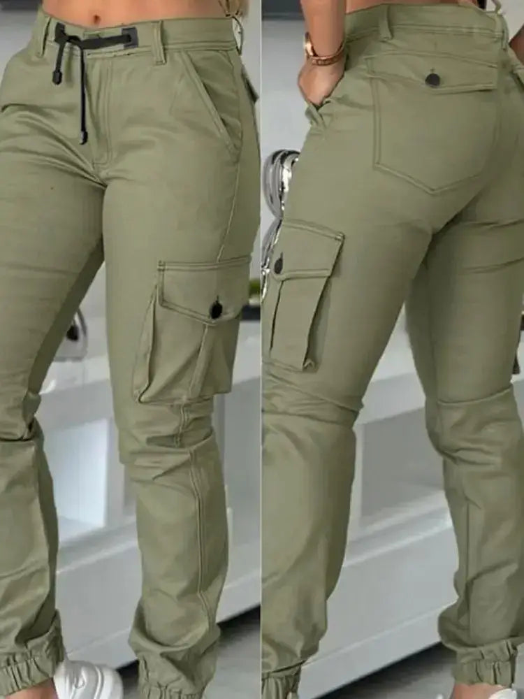 Slim Fit Cuffed Cargo Pants with Multiple Pockets 