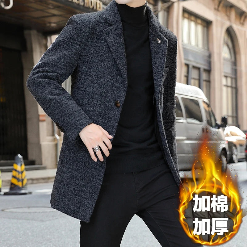 Men Wool Fleece Winter Tuxedo Coat Jacket