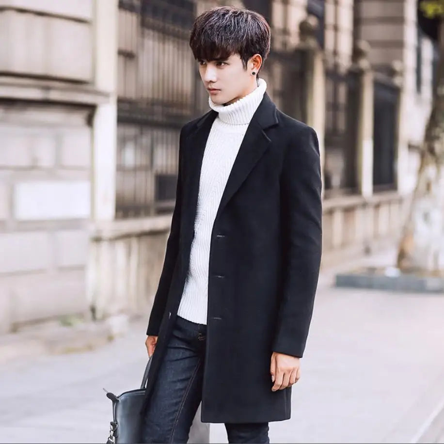 Men Wool Fleece Winter Tuxedo Coat Jacket