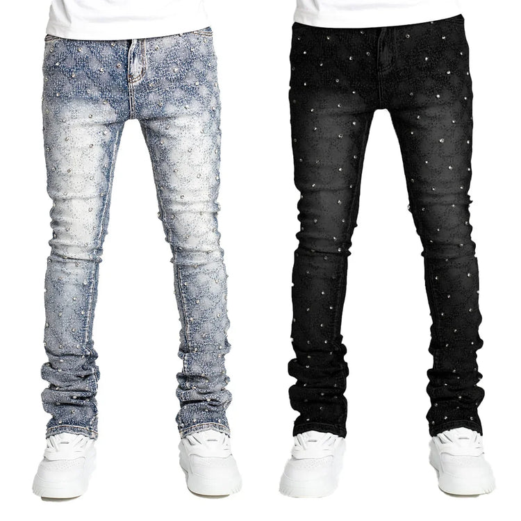 Men Straight-Leg Pearl Denim Pants
