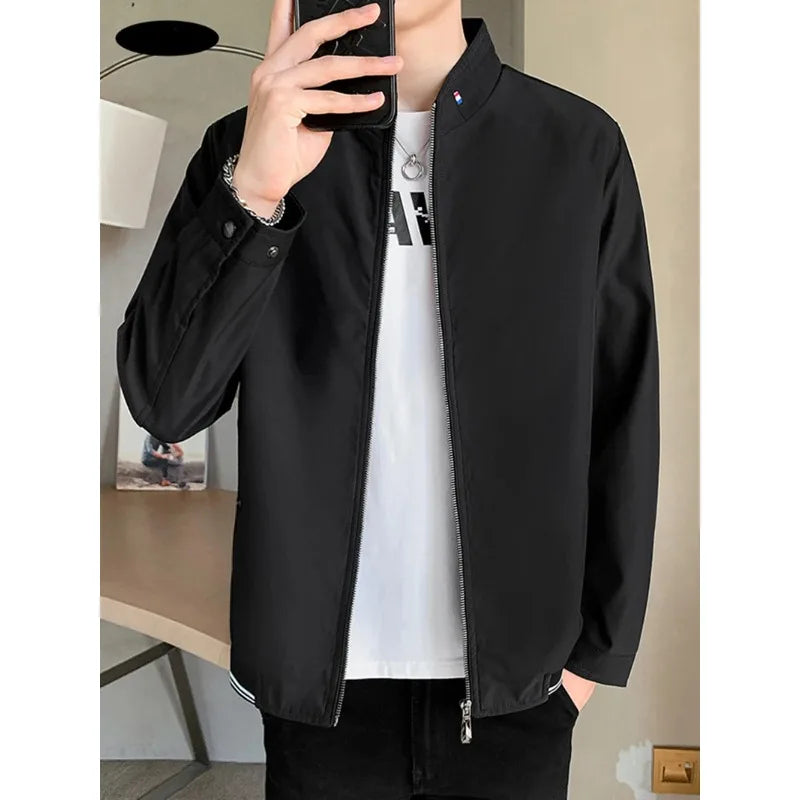 Mens Stand Collar Zip-Up Blazer Jacket