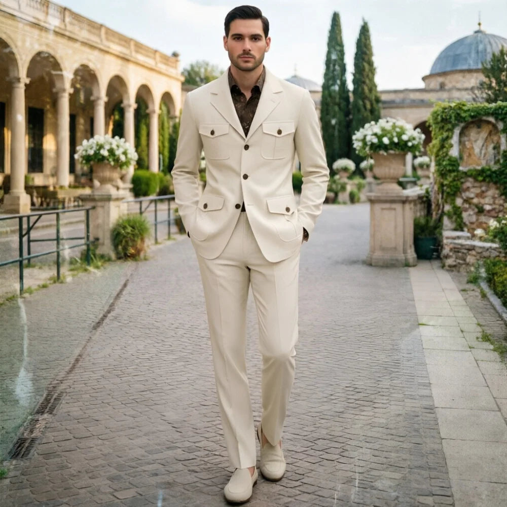 Mens Ivory Safari Formal Wedding Blazer