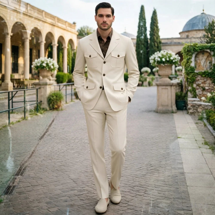 Mens Ivory Safari Formal Wedding Blazer
