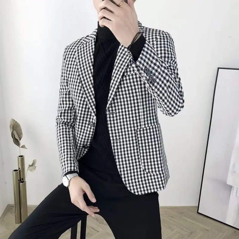 Mens Plaid Single Breasted Blazer