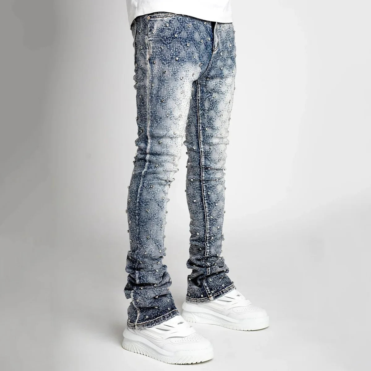 Men Straight-Leg Pearl Denim Pants