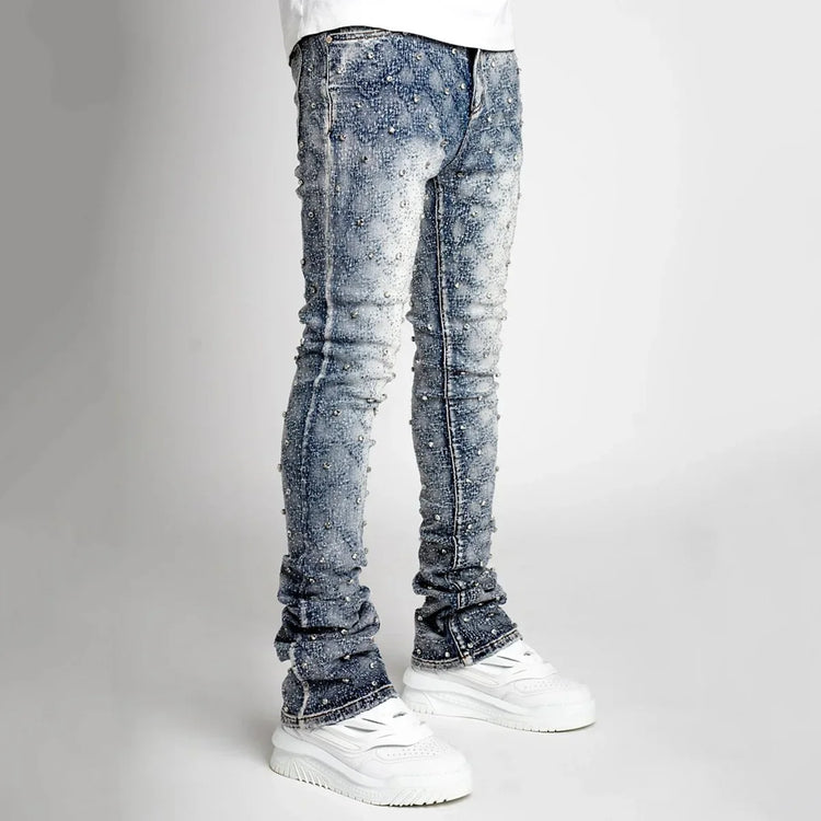 Men Straight-Leg Pearl Denim Pants
