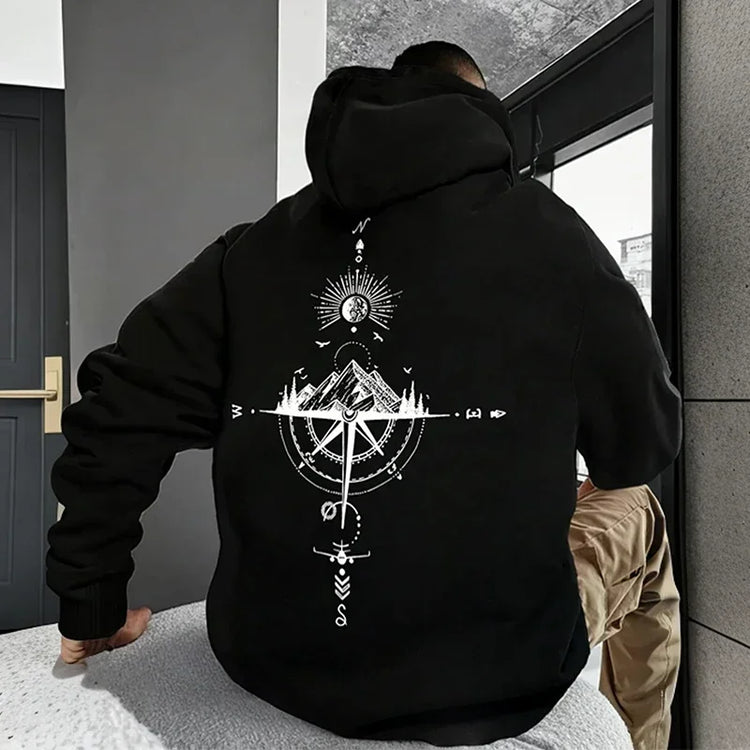 Mens Compass Streetwear Hooded Sweatshirt