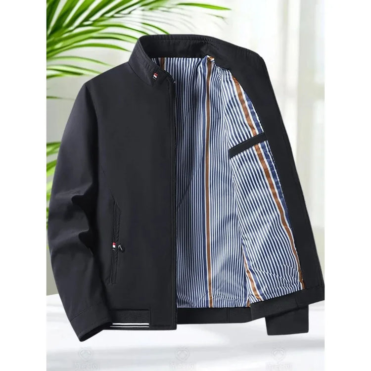 Mens Stand Collar Zip-Up Blazer Jacket