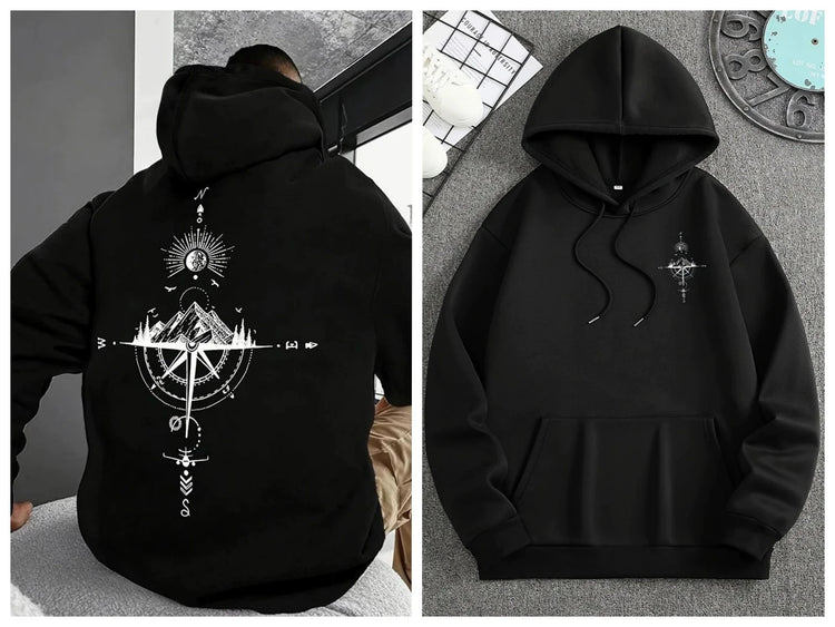 Mens Compass Streetwear Hooded Sweatshirt