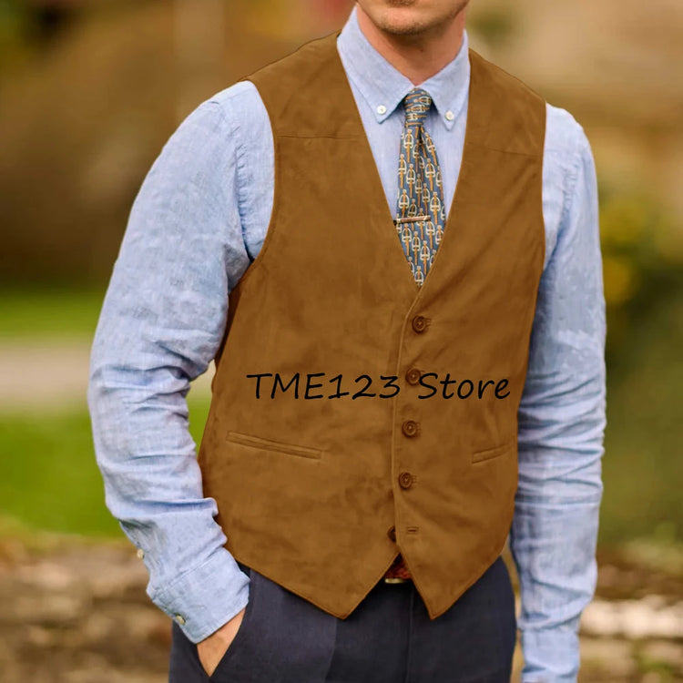 Men Suede Faux Leather Work Vest Utility Layering Vest