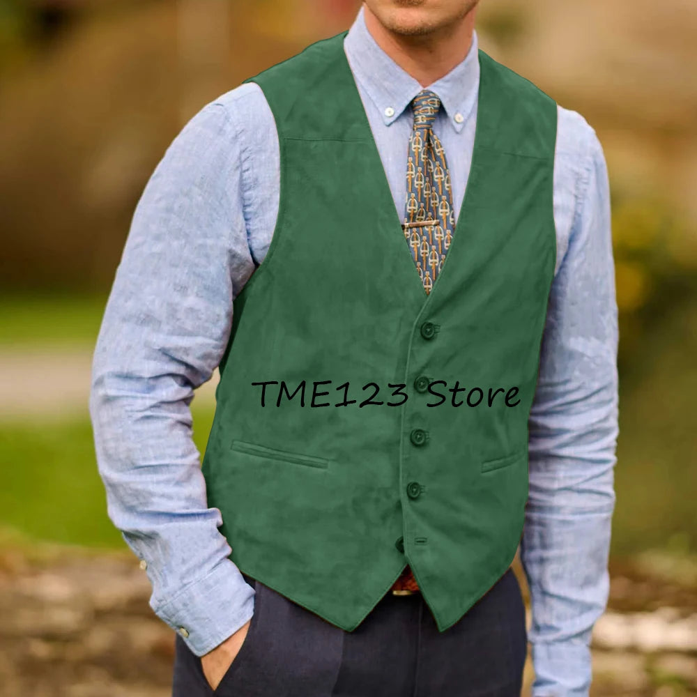 Men Suede Faux Leather Work Vest Utility Layering Vest