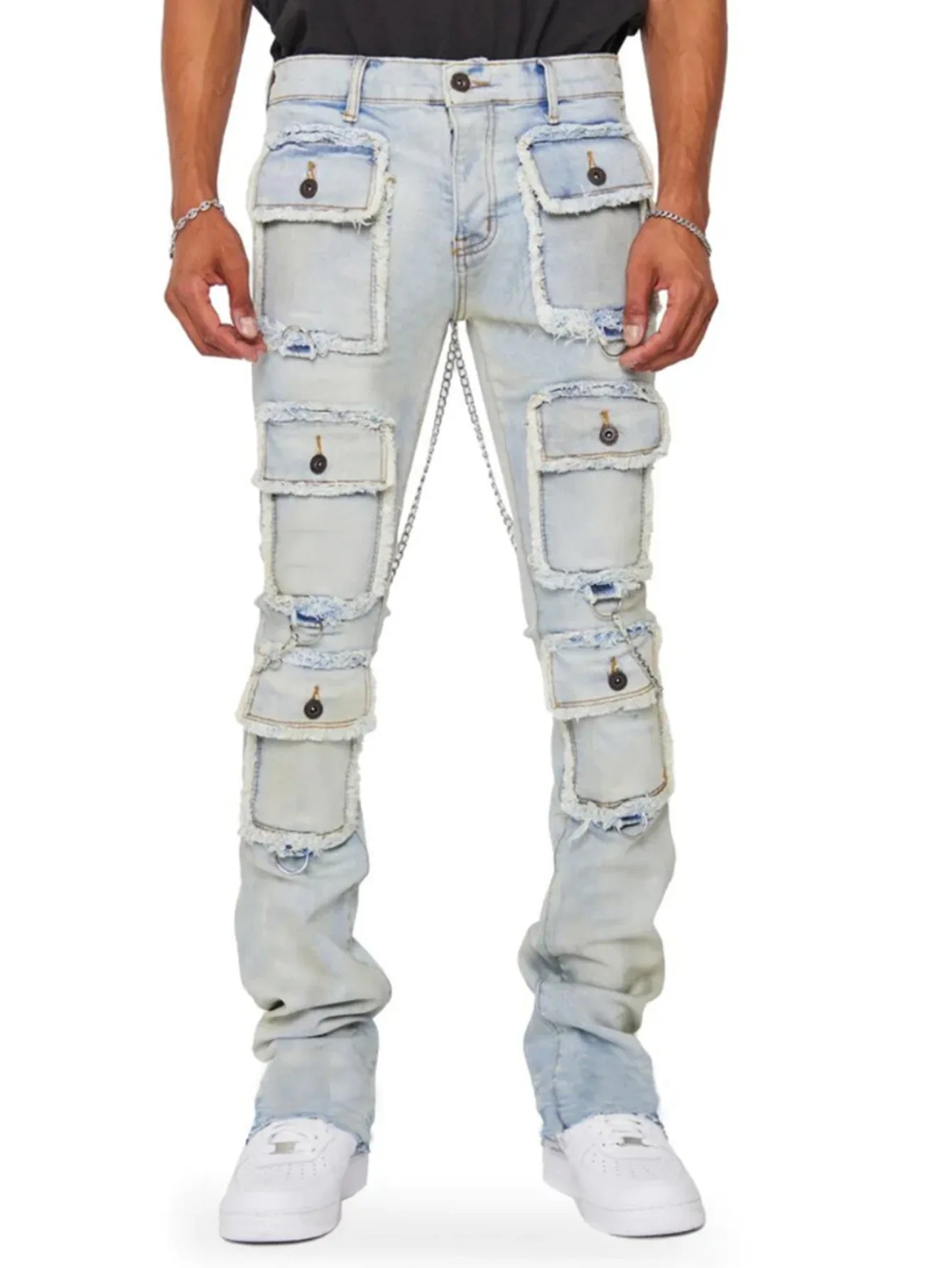  Multi Pockets Design Denim Cargo Pants 