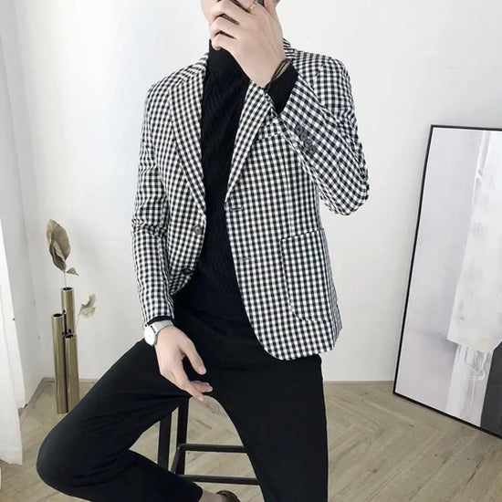 Mens Plaid Single Breasted Blazer