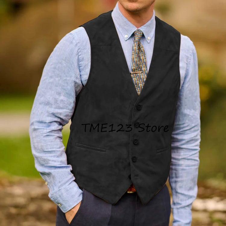 Men Suede Faux Leather Work Vest Utility Layering Vest