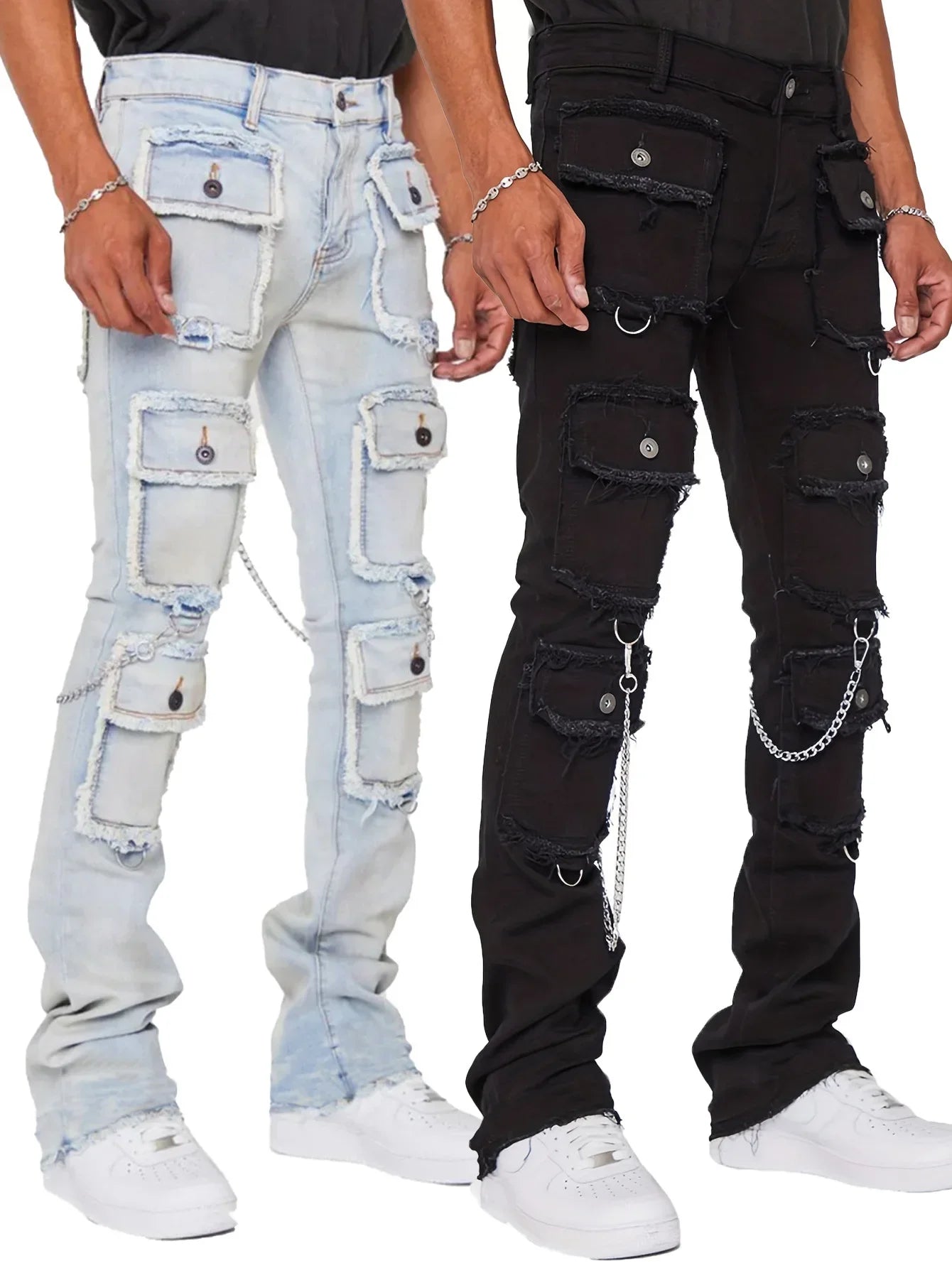  Multi Pockets Design Denim Cargo Pants 