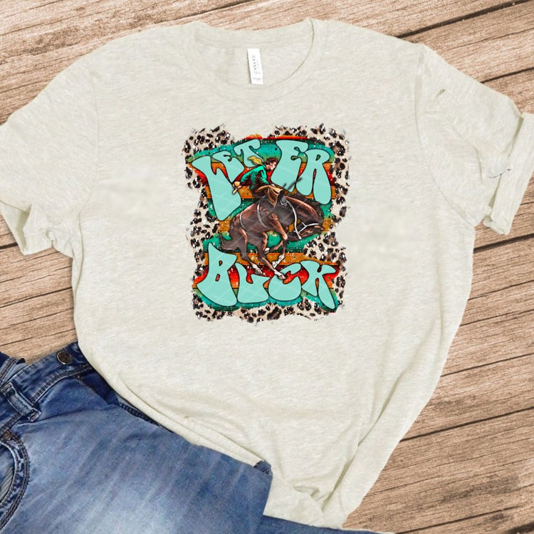 Let er Buck - Cowboy & Bronc w Leopard & Serape